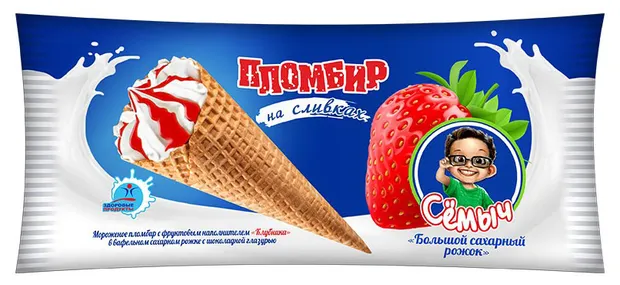 Рожок Семыч пл. с нап. Клубника 125г Здор.Прод.