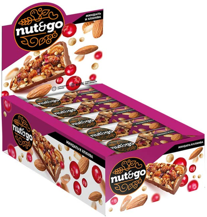 Батончик Protein Nut&amp;Go миндаль, клюква 36г KDV