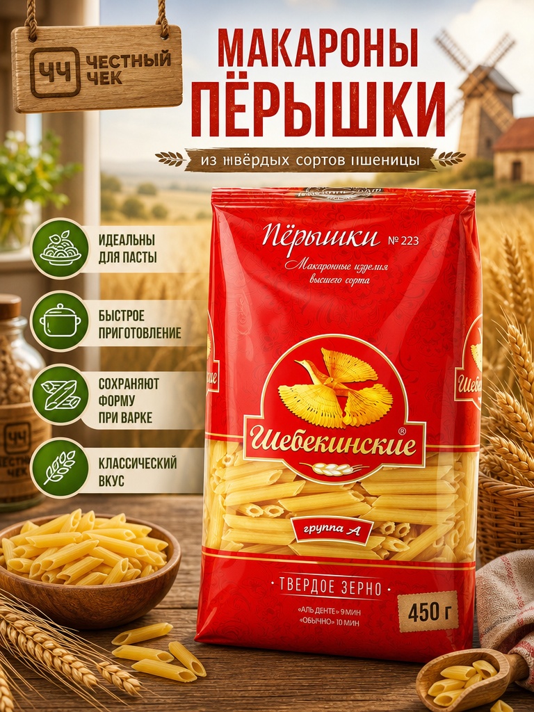 Макароны Пёрышки (№223) 450г Щебекенские