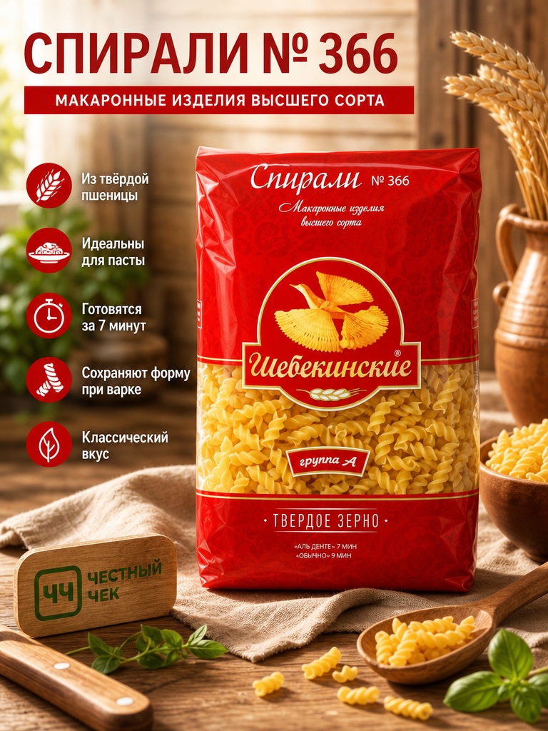 Макароны Спирали (№366) 450г Щебекенские