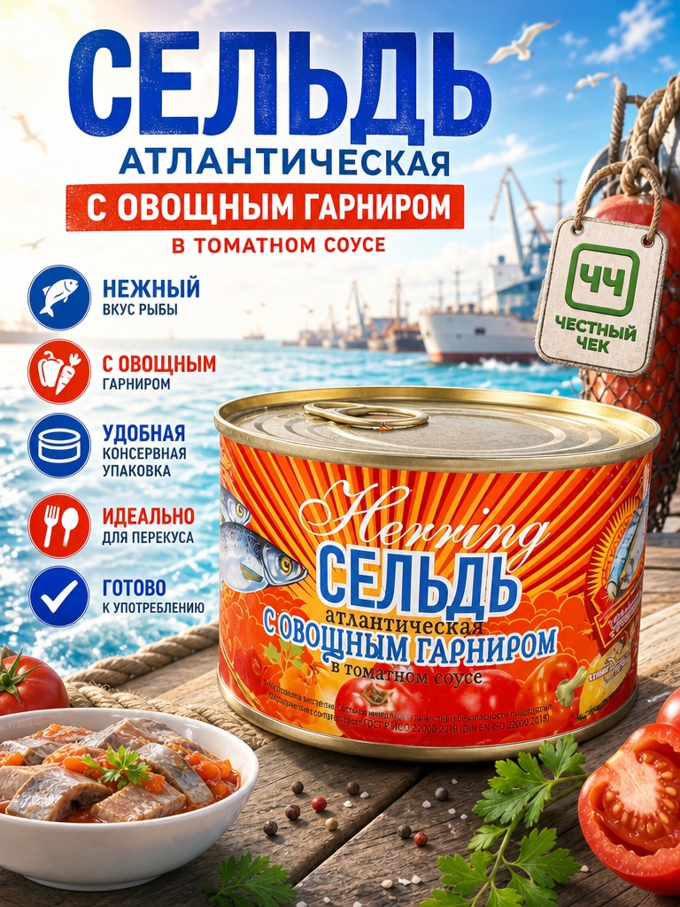 Сельдь с овощным гарнир в т/с  240г с/к Сохраним Традиции