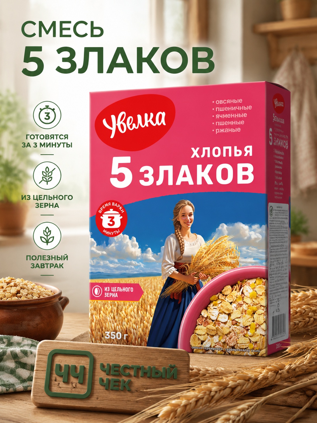 Хлопья 5 злаков "Увелка" 350гр. 