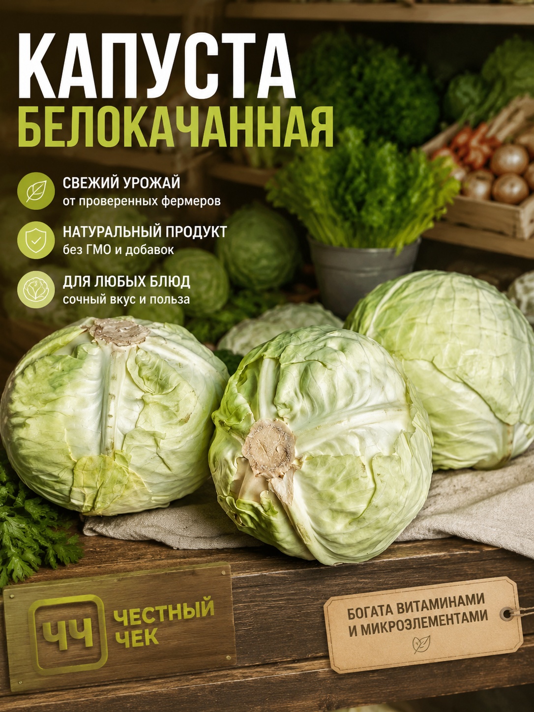 Капуста белокочанная Осенняя 1кг вес