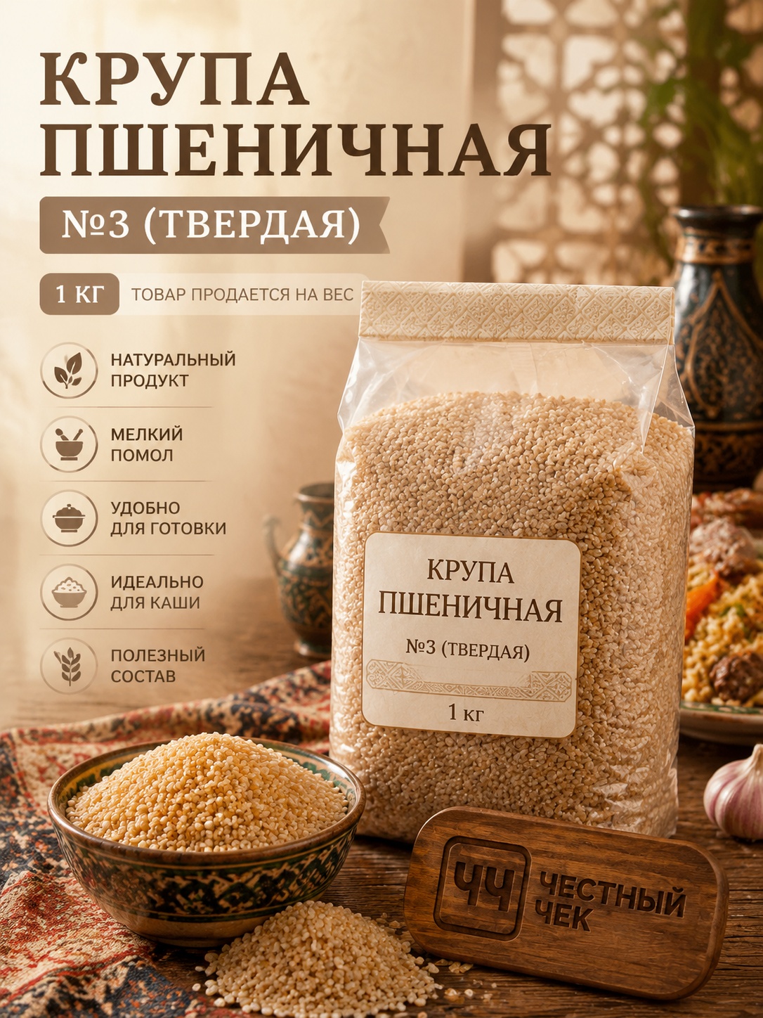 Крупа пшеничная №3  (твердая) 1кг вес.
