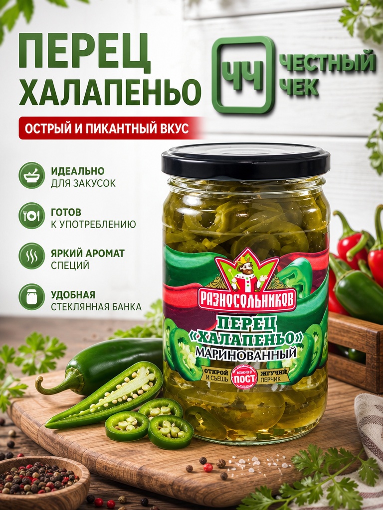 Перец  Халапеньо маринованный 350гРазносольников