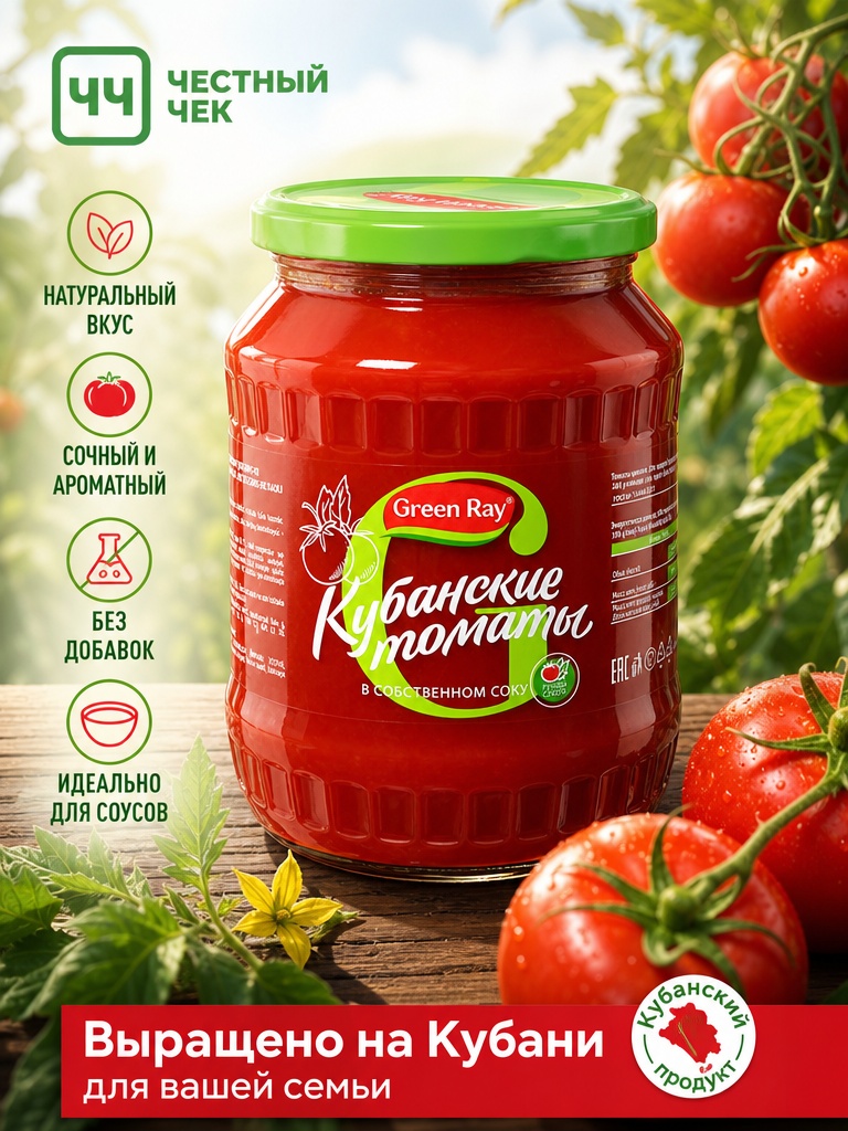 Томаты очищенные в собственном соку 720мл(680г) с/б Green Ray
