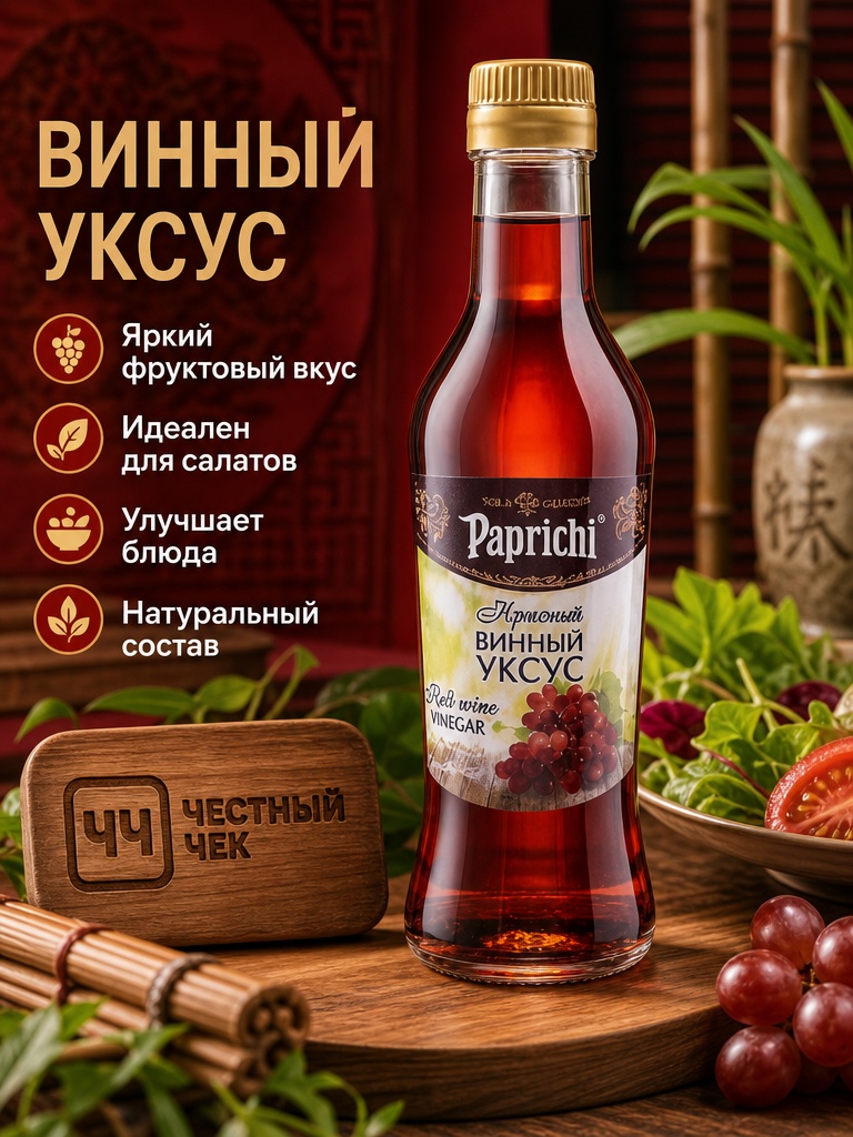 Уксус Винный красный 220мл с/б Папричи