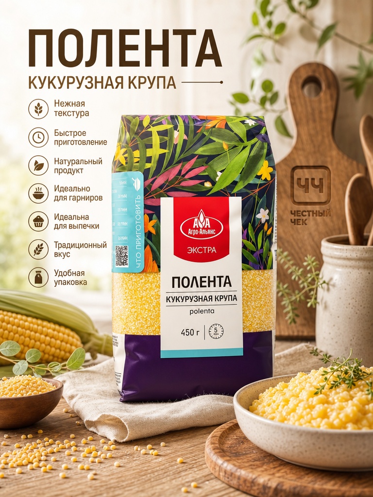 Крупа Кукурузная Полента 450г АгроАльянс