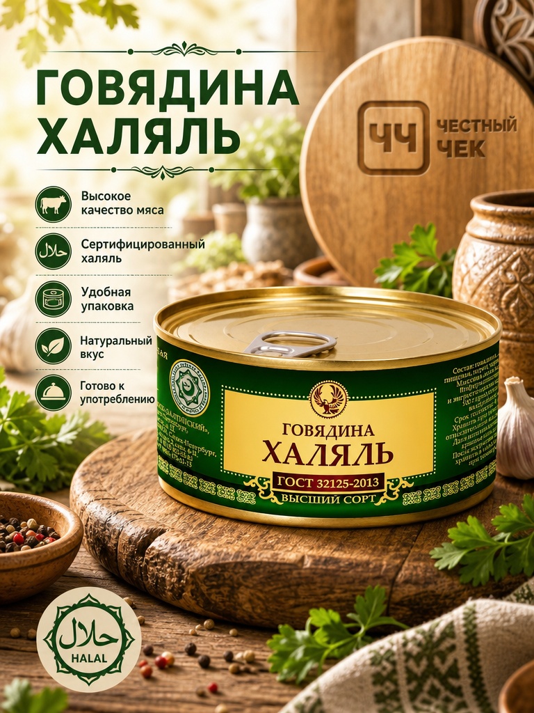 Говядина ХАЛЯЛЬ тушеная 325г ж/б в/с мкк Балтийский
