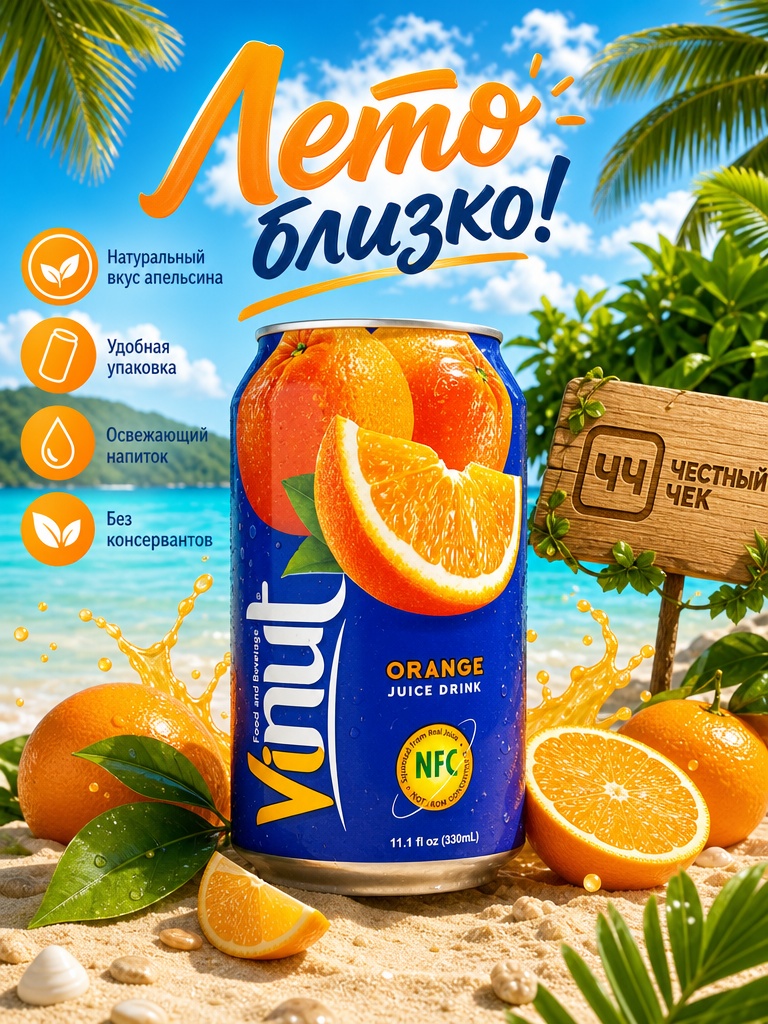 Напиток б/а VINUT 330мл с Апельсиновым соком