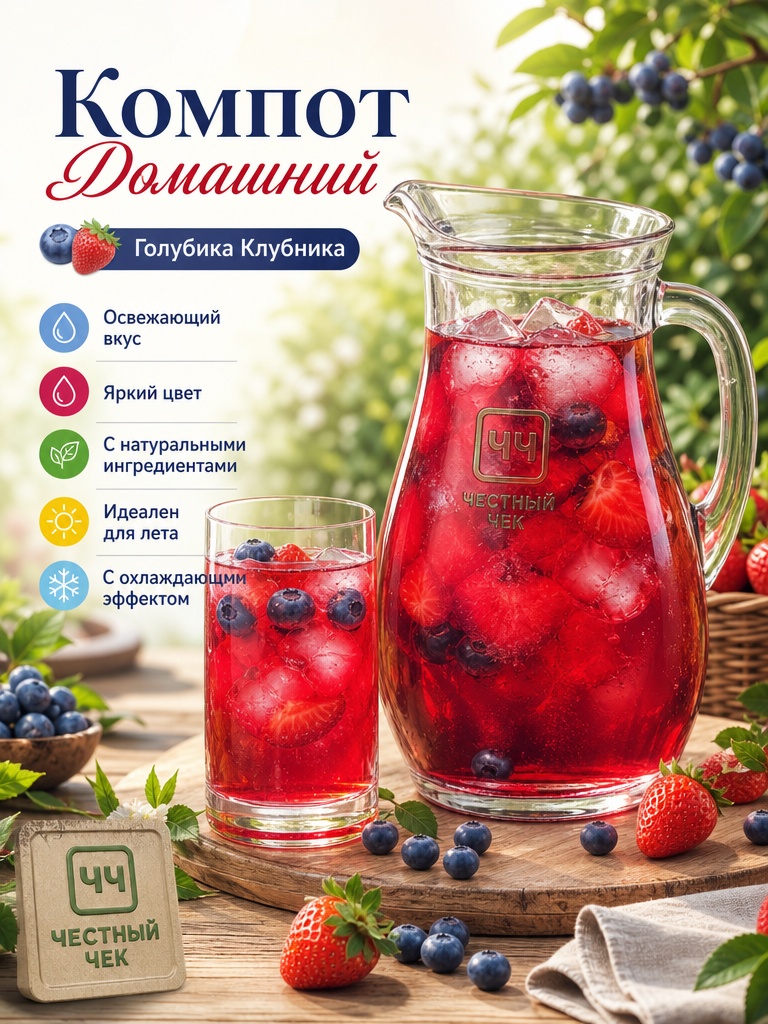 Компот Домашний 1л Голубика Клубника