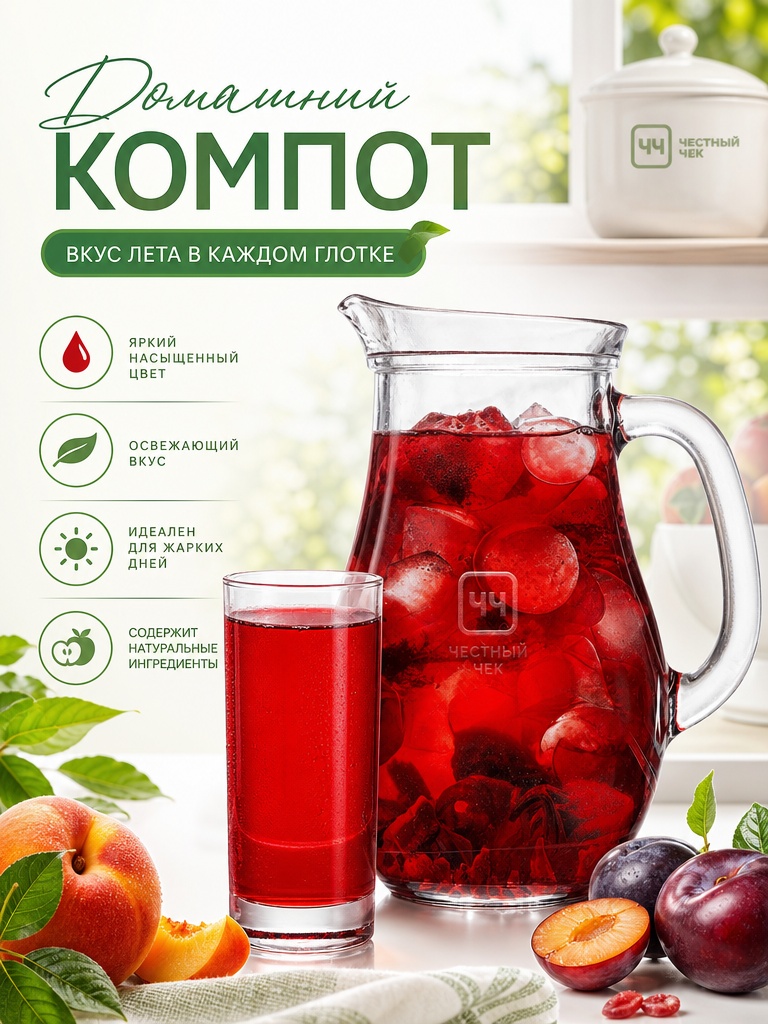 Компот Домашний 1,8л Клубн. Персик Нектарин Слива 