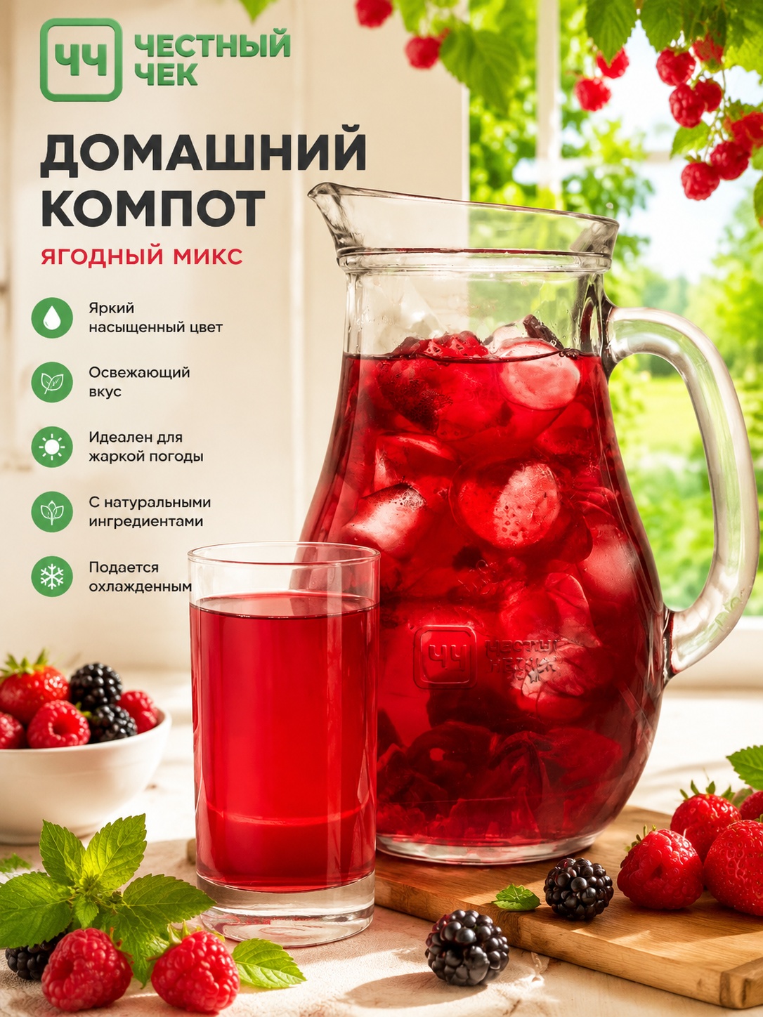 Компот Домашний 1,8л Клубн. Ежевика Малина