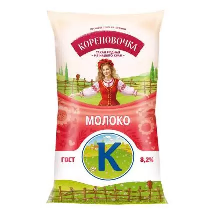 Молоко 3,2% 900г пленка Кореновочка БЗМЖ