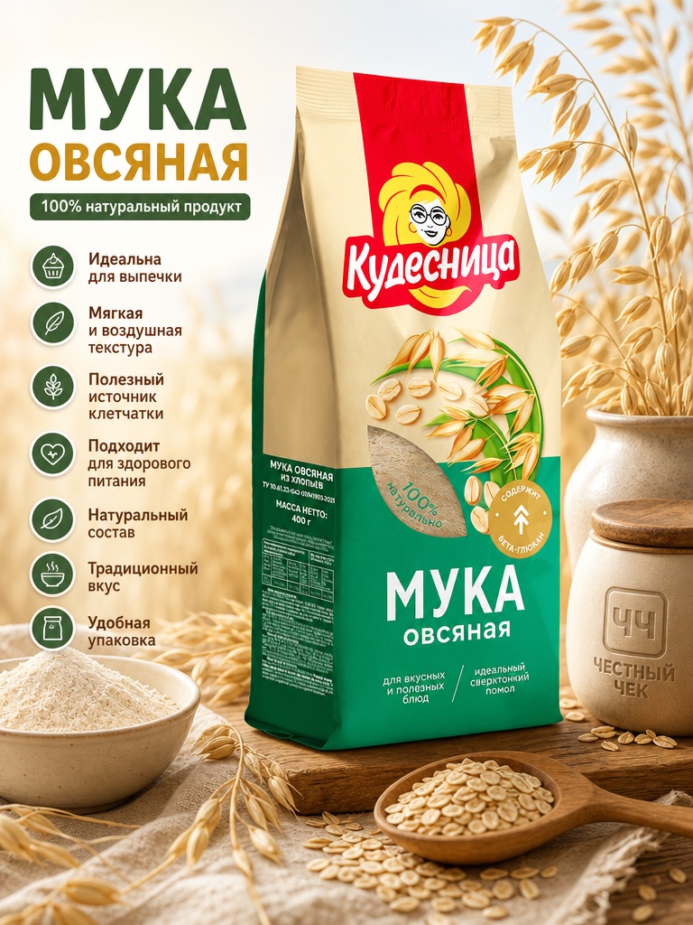 Мука ОВСЯНАЯ 400г Кудесница 