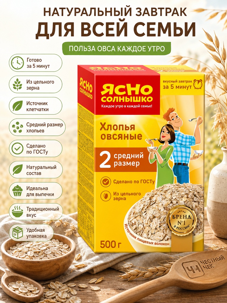 Геркулес (Хлопья овсянные)  ЯСНО СОЛНЫШКО №2 500г
