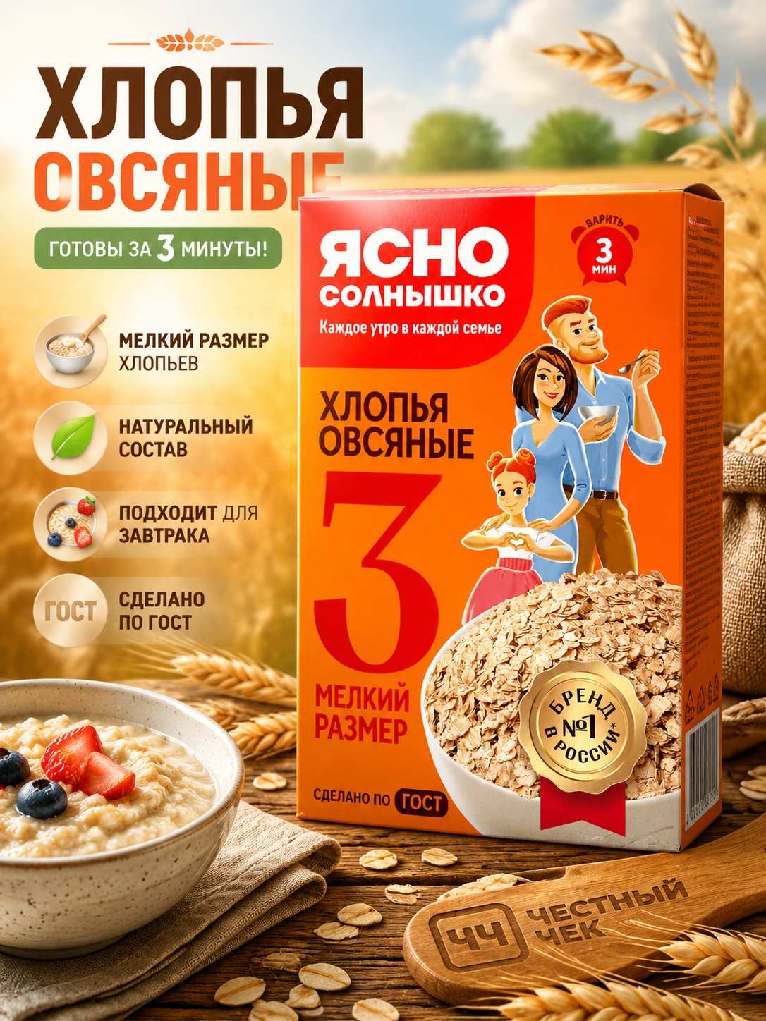 Геркулес (Хлопья овсянные)  ЯСНО СОЛНЫШКО №3 500г