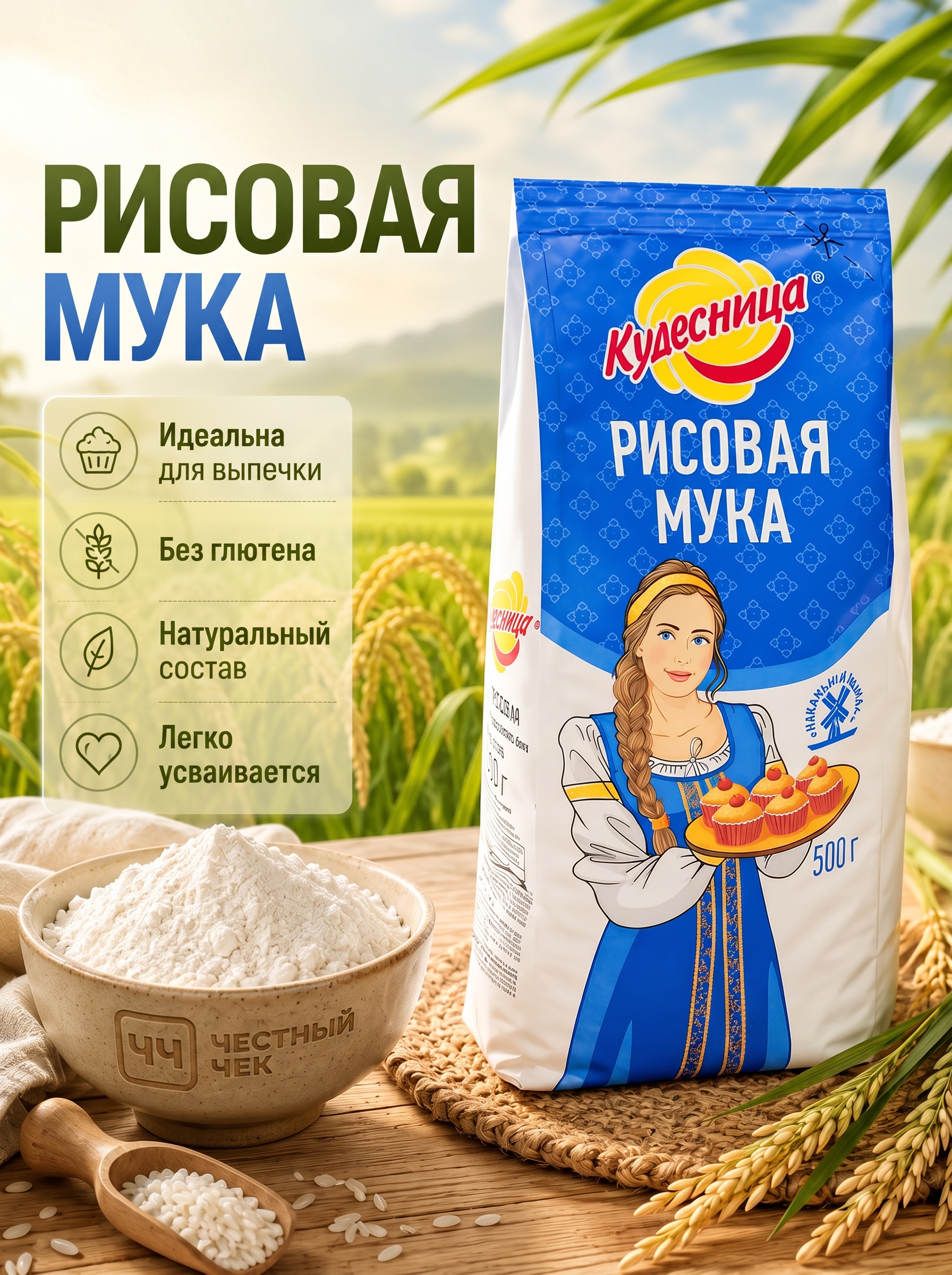Мука РИСОВАЯ 500г Кудесница
