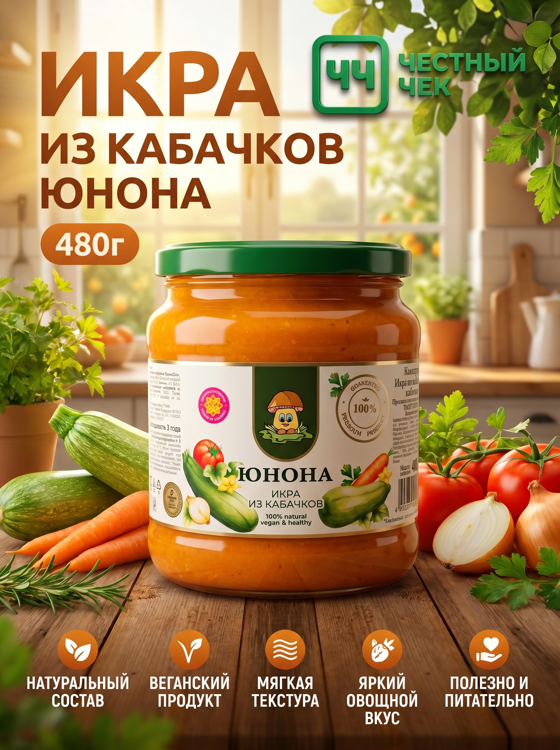 Икра из кабачков 480г с/б Юнона